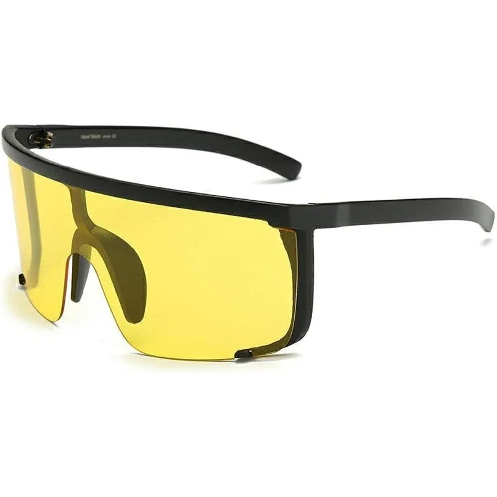 Mens Oversized Shield Sunglasses Yellow Lens Black Frame Flat Top Safety Eyewear